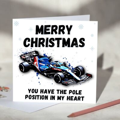 Personalised F1 Christmas Card featuring Racing Cars including Mercedes, Red Bull, McLaren and Ferrari - Alpine / SKU465
