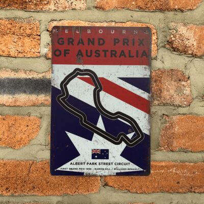 Melbourne Circuit F1 Vintage Metal Sign, Australian Grand Prix Retro Wall Decoration for Formula 1 Fans / SKU474