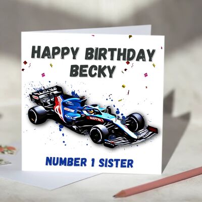 Personalised Formula 1 Birthday Card - Alpine / SKU687
