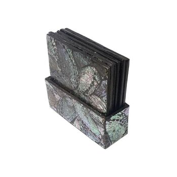 Sous-verres carrés Vie Naturals Capiz Inlay, lot de 6, 10x10 cm avec boîte, noir / argent 4