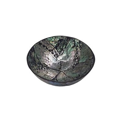 Cuenco decorativo con incrustaciones Capiz Vie Naturals, 11 cm de diámetro, negro / plateado