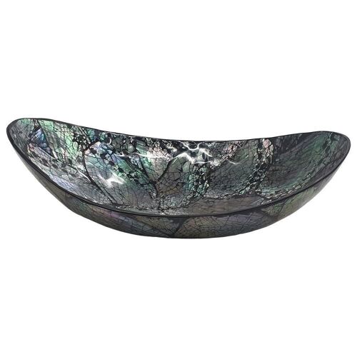 Vie Naturals Capiz Inlay Decorative Bowl, Boat Shaped, 25cm, Black/Silver
