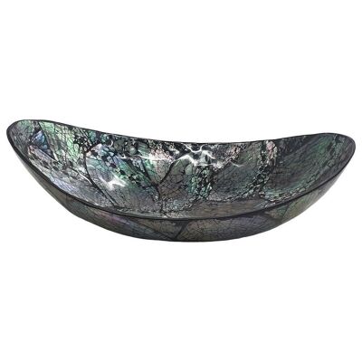 Ciotola decorativa con intarsi Capiz Vie Naturals, a forma di barca, 25 cm, nero/argento