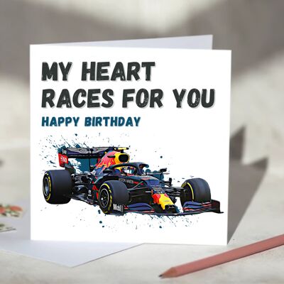 My Heart Races For You F1 Card - Happy Birthday - Red Bull Racing / SKU970
