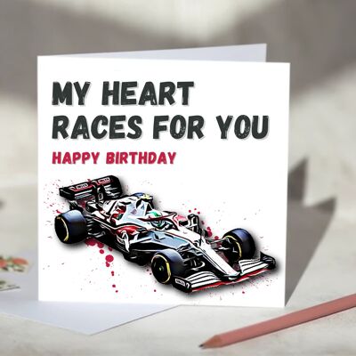My Heart Races For You F1 Card - Happy Birthday - Alfa Romeo / SKU972
