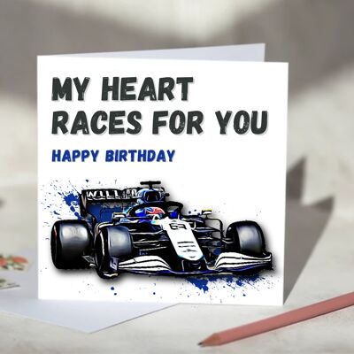 My Heart Races For You F1 Card - Happy Birthday - Williams Racing / SKU974