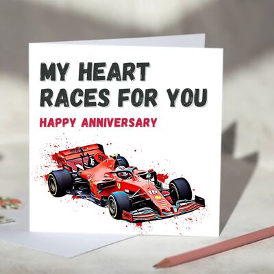 My Heart Races For You F1 Card - Happy Anniversary - Ferrari / SKU981