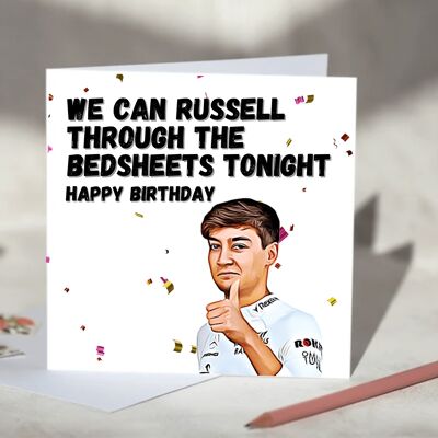 George Russell Through the Bed Sheets F1 Card - Happy Birthday / SKU1152