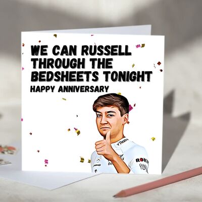 George Russell Through the Bed Sheets F1 Card - Happy Anniversary / SKU1153