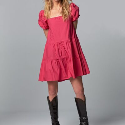 ALIZE Tiered Dress with Voluminous Sleeves in Fuchsia