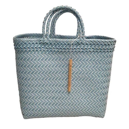 Vie Naturals Recycled Plastic Woven Beach/Tote Bag, Blue, Large