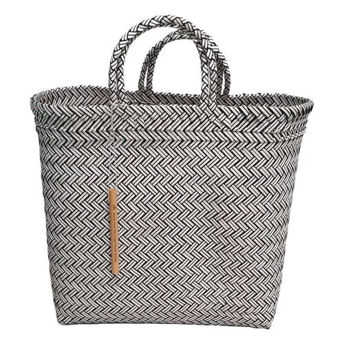 Vie Naturals Recycled Plastic Woven Beach/Tote Bag, Grey Black, Large