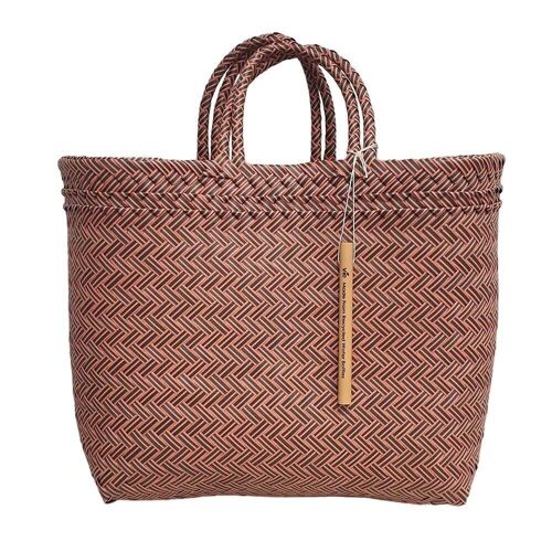 Vie Naturals Recycled Plastic Woven Beach/Tote Bag, Maroon, Large
