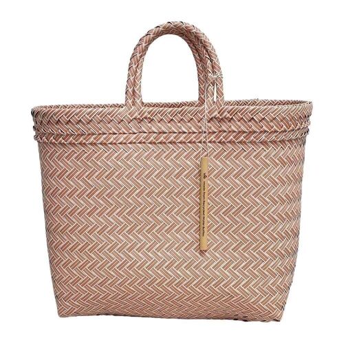 Vie Naturals Recycled Plastic Woven Beach/Tote Bag, Pink, Large