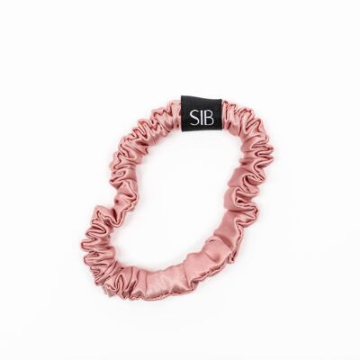 Chouchou skinny en soie rose