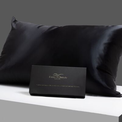 Funda de almohada de seda 100% seda de morera 22 momme negro carbón tamaño estándar.