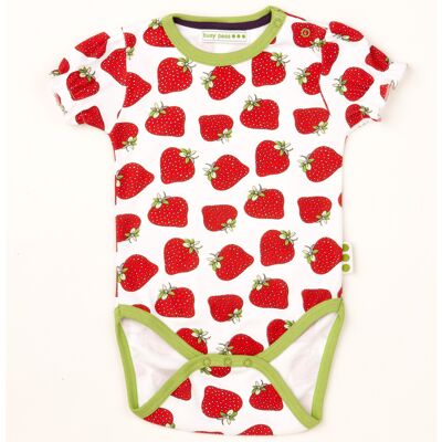 Pure Cotton Puffed Sleeve Bodysuit – Strawberry Print - 12-18-mths