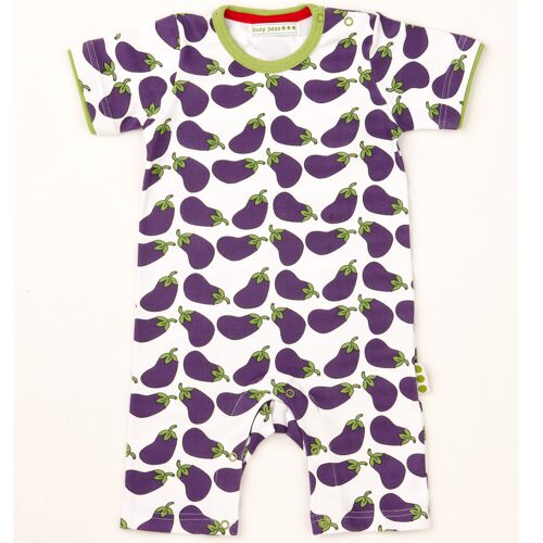Pure Cotton cropped leg All in One – Aubergine Print - 12-18-mths
