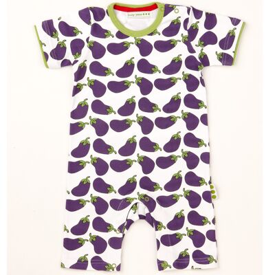 Combinaison courte 100 % coton - Imprimé aubergine - 12-18 mois