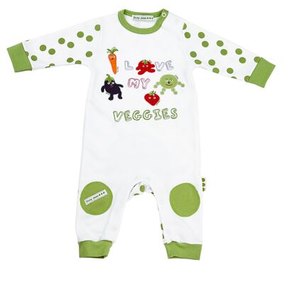 Reine Baumwolle „I love my Veggies“ All in One – 9–12 Monate