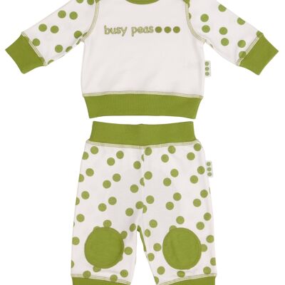 Set jogger 2 pezzi in puro cotone con stampa pisello - 9-12 mesi