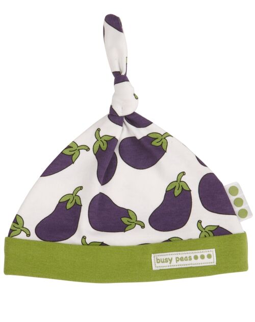 Pure Cotton Aubergine Print Knotted Hat - 6-12-months