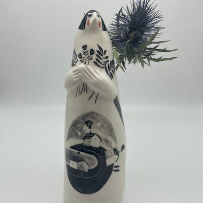 Handmade ceramic Lady Vase with haunted village
