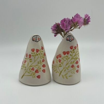 Handmade Ceramic botanical Russian doll dried flower vase.