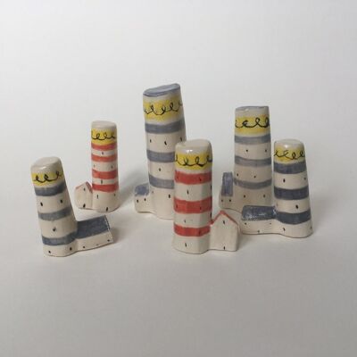 Handmade ceramic lighthouses - Red with house