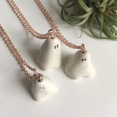 Ceramic ghost necklace - Silk Cord Nude Pink