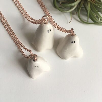 Ceramic ghost necklace - Silk Cord Nude Pink