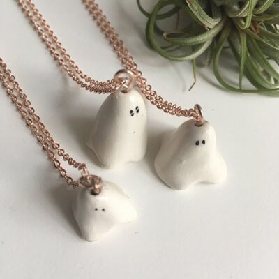 Ceramic ghost necklace - Silk Cord Grey