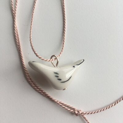 Ceramic bird necklace - Silk Cord Grey