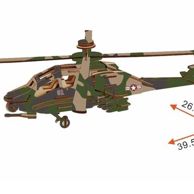 Wooden kit of an Apache Helicopter color