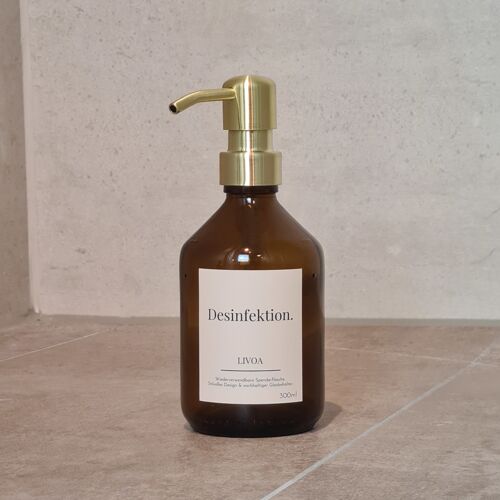 Desinfektion-Spender aus Glas 300ml in gold