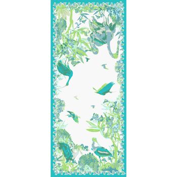 Etole pareo en coton Camargue bleu et verte motif d'oiseaux 3