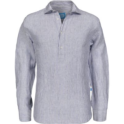 Chemise popover rayée en lin SARDEGNA bleu