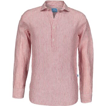 Chemise Popover Rayée Lin SARDEGNA rouge 1