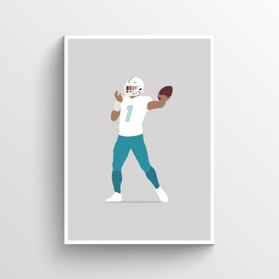 Tua Tagovailoa - Print - Din A4 - Aluminium - Weiß