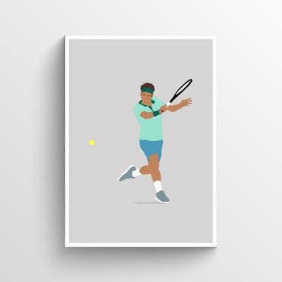 Roger Federer Rückhand - Print - Din A3 - Weiß - Aluminium