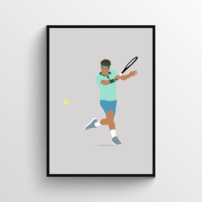 Roger Federer Rückhand - Print - Din A3 - Schwarz - Aluminium