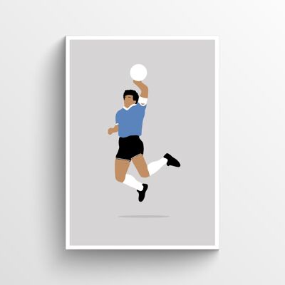 Diego Maradona - Print - Din A4 Hand Gottes - Weiß - Aluminium