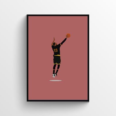 LeBron James Cavs - Print - Din A4 / Rot - Schwarz - Aluminium