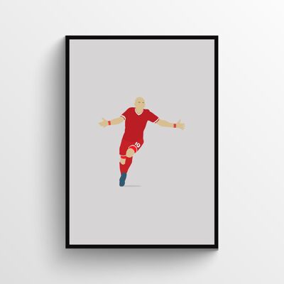 Arjen Robben - Print - Din A4 / Grauer Hintergrund - Schwarz - Aluminium