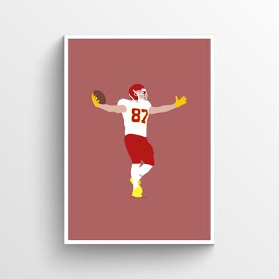 Travis Kelce - Print - Din A3 - Weiß - Aluminium