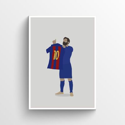 Lionel Messi - Print - Din A4 - Weiß - Aluminium