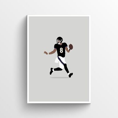 Lamar Jackson - Print - Din A4 - Weiß - Aluminium