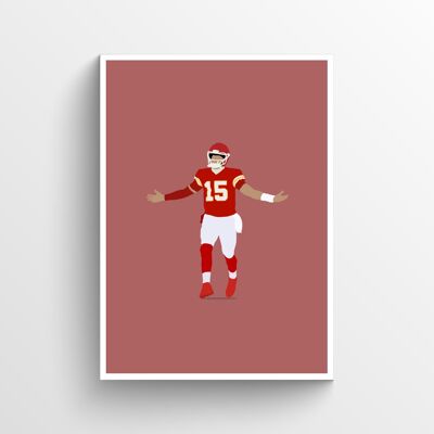 Patrick Mahomes - Print - Din A4 - Weiß - Aluminium