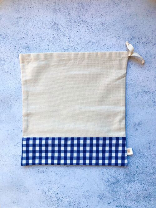 Sac à pain rond - Zéro Déchet - écru et vichy bleu