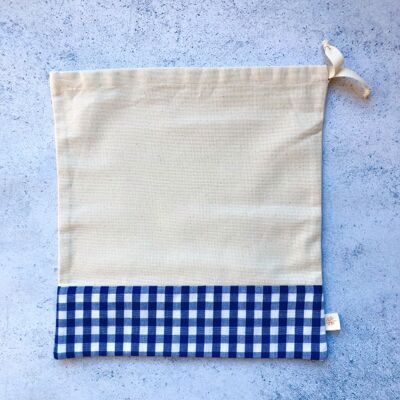 Round bread bag - Zero Waste - ecru and blue gingham